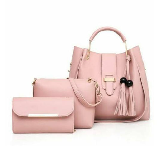 3 in 1 Piece Hand bag For Women-Pink