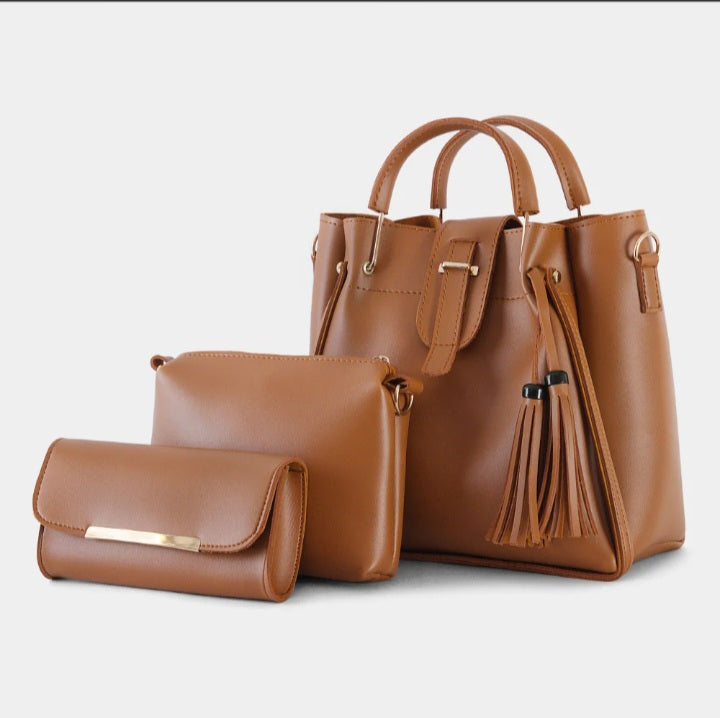 3 in 1 Piece Hand bag For Women-Brown