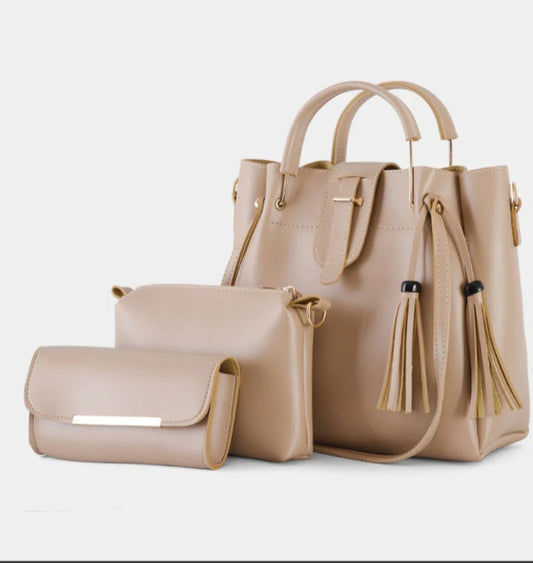 3 in 1 Piece Hand bag For Women-Beige