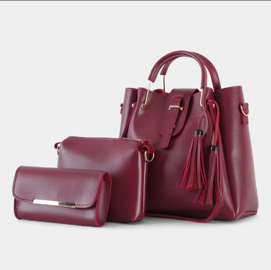 3 in 1 Piece Hand bag For Women-Maroon
