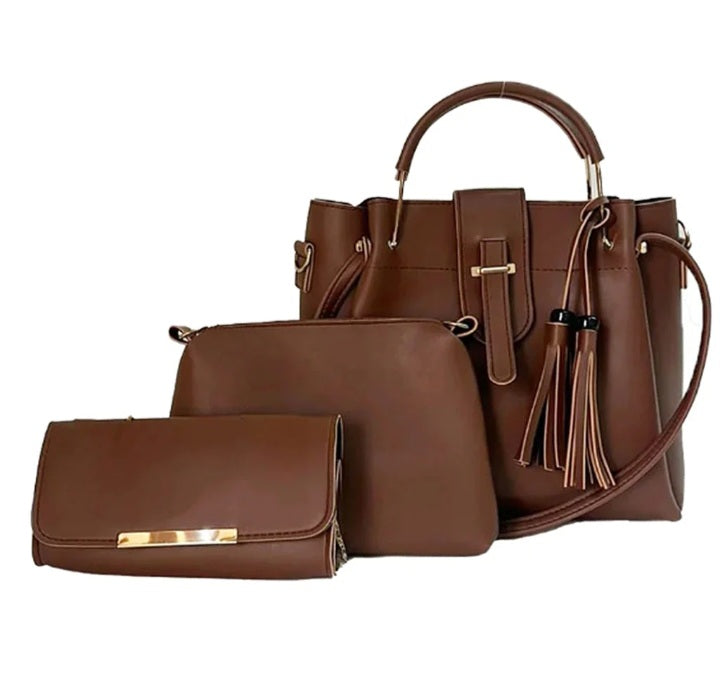 3 in 1 Piece Hand bag For Women-Chocolate